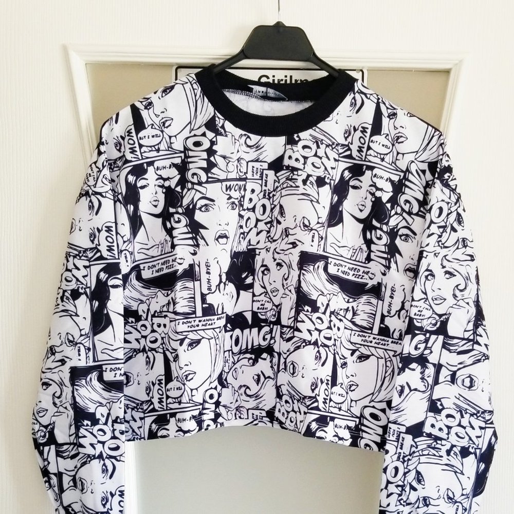 Talking Characters Cropped Top Sweatshirt